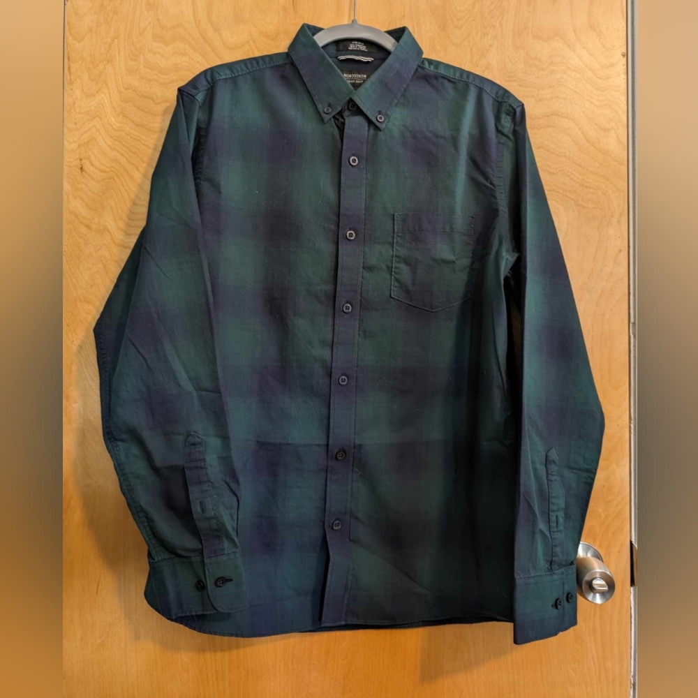 Nordstrom Shirt Mens Large Green/Blue Flip Cuff Button Up Long